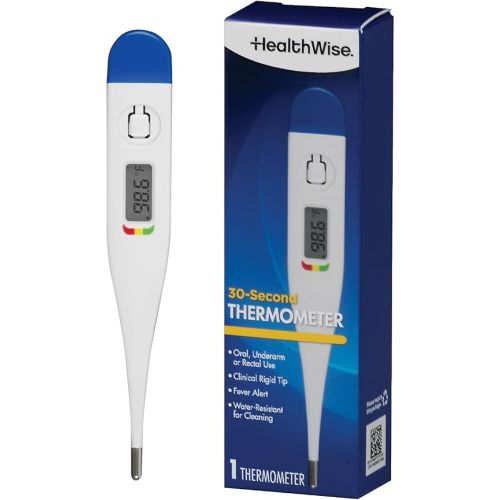 Healthwise Digital Thermometer | 30-Second Readout | Feverline Indicator | Clinical Rigid Tip | Hygienic Water-Resistant Easy Cleaning | Storage Case + Probe Covers Included