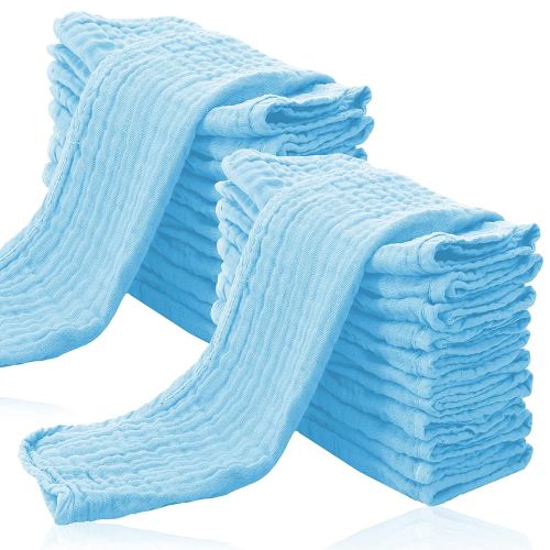 24 Pack Muslin Burp Cloths for Baby - Ultra-Soft 100% Cotton Baby Washcloths - Large 20'' by 10'' Super Absorbent Milk Spit Up Rags - Burpy Cloths for Unisex, Boy, Girl - Aquamarine