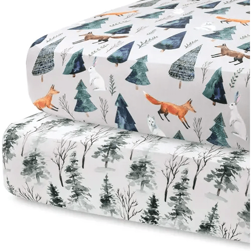 Pobi Baby - 2 Pack Premium Fitted Crib Sheets for Standard Crib Mattress - Ultra-Soft Cotton Blend, Stylish Animal Woodland Pattern, Safe and Snug for Baby (Magical)