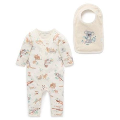 Boys' Australiana Animals Zip Romper & Bib Set  - Baby