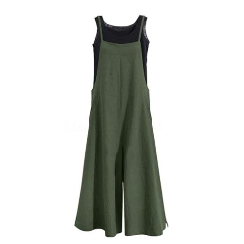 YESNO Women Casual Loose Long Bib Pants Wide Leg Jumpsuits Baggy Cotton Rompers Overalls with Pockets PZZTYP2