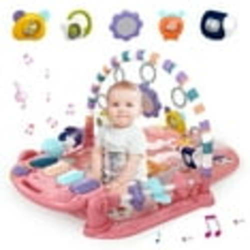 Baby Gym Play Mat, Caveen Musical Fitness Tummy Time Mat, for 0-36 Months Boys Girls, Orange Red