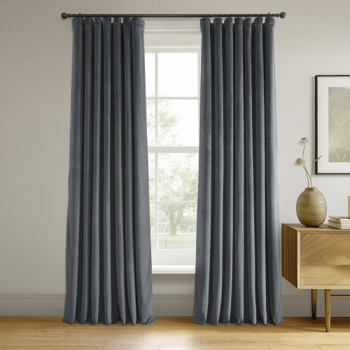 Gracie Oaks Olivia Signature Thermal Lined 100% Blackout Velvet Curtains for Bedroom & Living Room Curtains Single Panel drapes (1 Panel) & Reviews | Wayfair