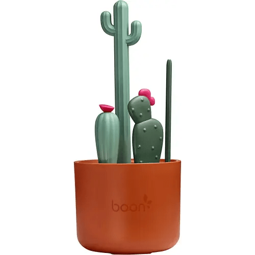 Boon Cacti Bottle Cleaning Brush Set - Includes Bottle Brush, Nipple Brush, Detail Brush, and Straw Brush - Baby Bottle Brush Set for Bottle Drying Rack - Baby Essentials - 4 Count