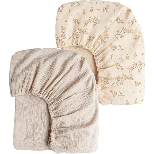 Lot de 2 draps-housses en mousseline pour couffin de chevet, couffin en coton respirant, essentiels pour nouveau-né – Literie douce assortie à l'oreiller de chaise longue et au matelas à langer