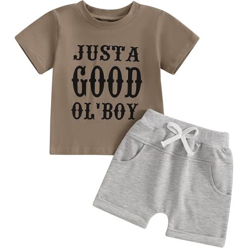 Hekkomird Baby Boy Cute Letter Short Sleeve T-shirt Top And Elastic Drawstring Shorts Toddler Summer Clothes