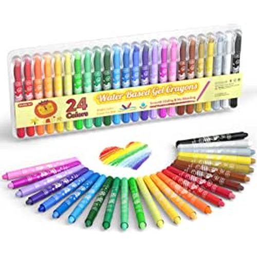 Amazon.com: 24 Colors Gel Crayons for Toddlers, Shuttle Art Non-Toxic Twistable Crayons Set for Kids Children Coloring, Crayon-Pastel-Watercolor Effect, Ideal for Paper
