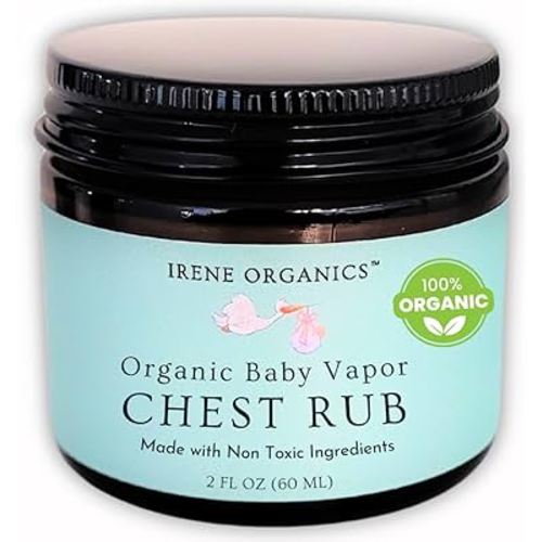 Irene Organics Organic Baby Vapor Chest Rub Clean Vapo Rub Made with Non Toxic Ingredients, Organic Cough & Congestion Relief Balm, Safe Natural Eucalyptus & Lavender Rub for Newborns & Kids
