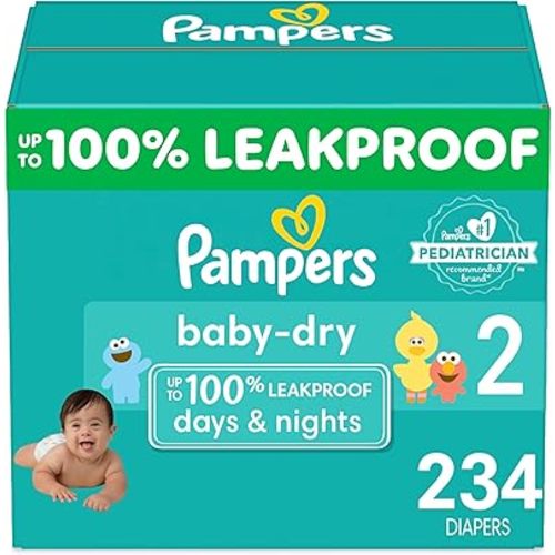 Pampers Baby Dry Diapers - Size 2, One Month Supply (234 Count), Absorbent Disposable Diapers