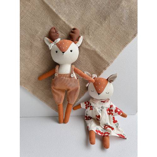 BIG SALE-Handmade moose doll with overalls- Handcrafted gift for Christmas- Safe toys for children- heirloom doll clothes