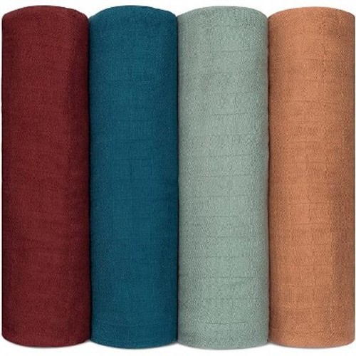 Muslin Swaddle Blankets Neutral Receiving Blanket for Boys and Girls by Comfy Cubs, Color: Wine, neptune, fern, caramel