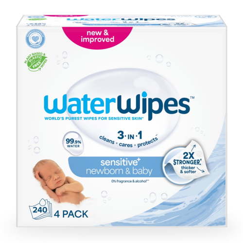 WaterWipes Natural Non-Fragrance Baby Wipes, 99.9% Water Based, 4 Packs (240 Wipes)
