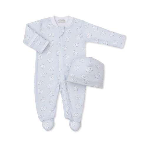 Fleecy Sheep Blue Zip Footie & Hat Set