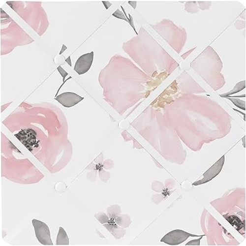 Sweet Jojo Designs Fabric Memory Memo Photo Bulletin Board (Pink/Grey Boho Floral) for Girls, Baby, Kids, Children, Nursery Decor, Bedroom Decorative (Watercolor, Elegant Rose, Farmhouse, Flower)