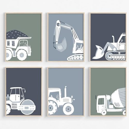 Pouydmi Construction Truck Wall Art Nursery Canvas Wall Decor Boys Room Wall Art Kids Car Posters Toddler Prints Nursery Artwork Excavator Tractor Pictures for Playroom Bedroom 8x10x6 Inch Unframed