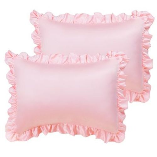 PiccoCasa Satin Oxford Envelope Closure Ruffle Trim Pillowcases 2 Pcs