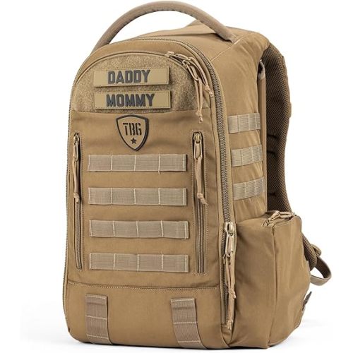 TBG - Mens Tactical Diaper Bag Backpack w/Built-in Changing Mat, Stroller Strap (Coyote Brown 4th Gen)