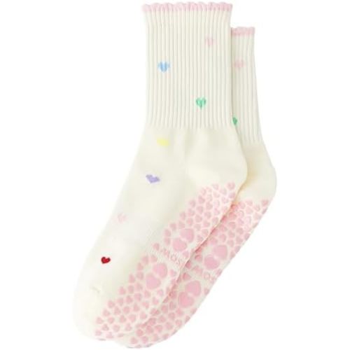 Yawlsow Pilates Grip Socks for Women, Cute Embroidered Yoga Grippy Socks