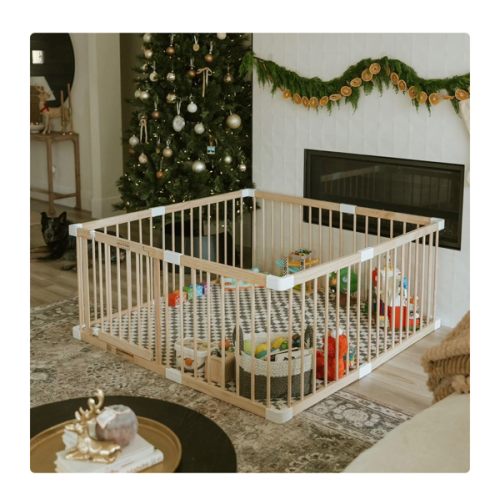HARPPA Baby Gate Playpen, DIY Foldable Wooden Play Gate, Non-Toxic Foldable Wooden Play Yard for Babies & Toddlers, Adjustable DIY Baby Fence, Large & Small Safe Play Area, Easy-Assembly Natural Finish Indoor Playpen, DIY Playpen Foldable Wooden Playpen,