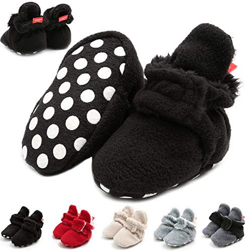 Ohwawadi Infant Baby Boys Girls Slippers Cozy Fleece Booties Soft Bottom Warm Cartoon Socks Newborn Crib Shoes