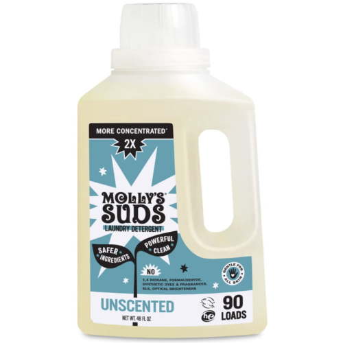 Molly's Suds 2x Concentrated Liquid Laundry Detergent for Sensitive Skin, 90 Loads, (Unscented)