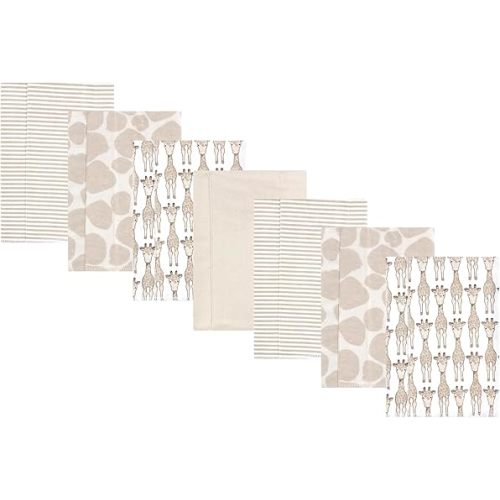 Hudson Baby Cotton Flannel Burp Cloths 7-Pack, Giraffe, One Size