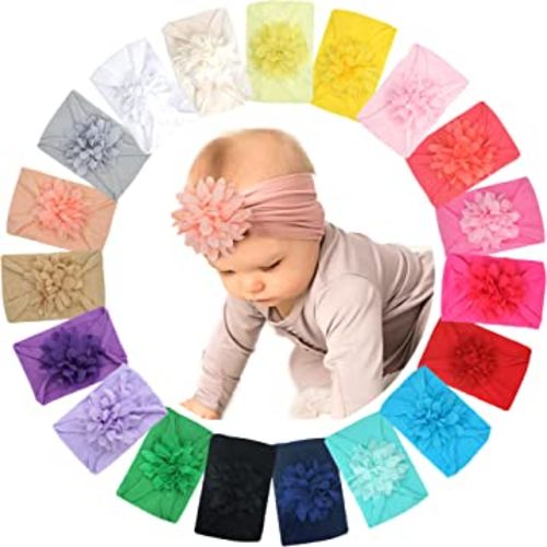 DED 20 Pcs Baby Girls Nylon Headbands 3.15 Inch Chiffon Flower Soft Stretchy Hair Band Hair Accessories for Newborns Infants Toddlers
