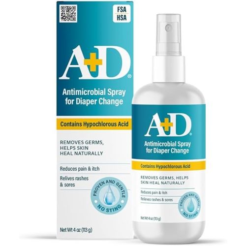 A+D Antimicrobial Hydrogel Spray with Hypochlorous Acid Spray for Skin, 4oz | Removes Germs, Helps Heal Skin Naturally, Relieves Diaper Rash & Sores, Reduces Pain & Itch, Sting-Free, Safe for All Ages