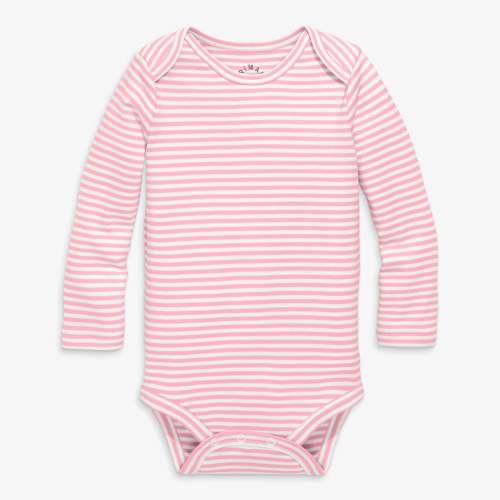 Organic long sleeve babysuit - Blossom / ivory mini stripe / 6-9