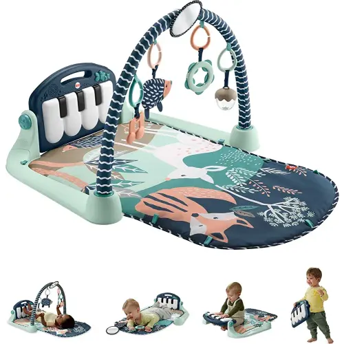 Fisher-Price Baby Playmat Kick & Play Piano Gym with Musical and Sensory Toys for Newborn to Toddler, Navy Fawn