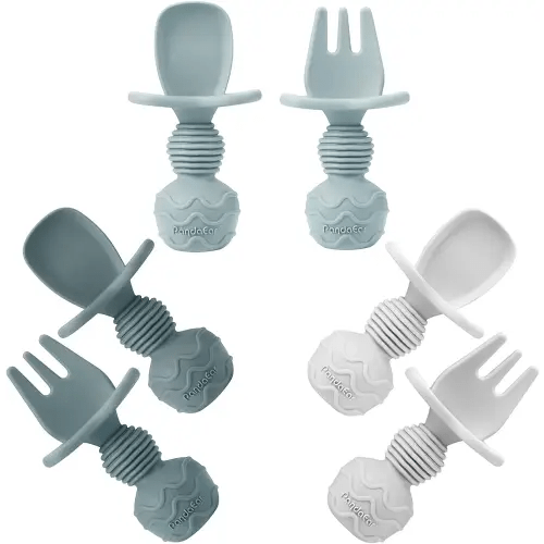PandaEar 6 Pack Silicone Baby Spoons Self Feeding| Infant Spoons First Stage| Baby Utensils 6-12 Months| Toddler Baby Feeding Spoon | Baby Eating Essentials| Baby Led Weaning Supplies