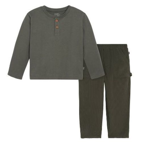 Modern Moments™ by Gerber Baby Boys' 2-Piece Henley Shirt and Pant Set, Dark Green, 12 Months