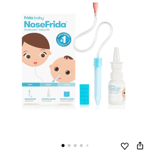 Frida Baby Saline Kit, Includes NoseFrida Nasal Aspirator for Baby, Baby Nose Sucker, Saline Nasal Spray for Babies with 10 Extra Hygiene Filters, Nasal Spray Decongestant, 0.68 fl oz