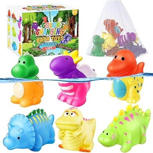 Color Changing No Hole Toddler Bath Toys for Kids Ages 1-3 4-8, Dinosaur Bath Toys Toddlers 2-4, Dinosaur Toys, Christmas Stocking Stuffers Christmas Birthday Gifts Bathtub Water Toys with Drying Bag