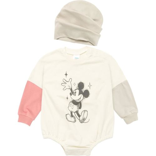 Disney Junior Baby French Terry Bubble Romper Oversized Bodysuit & Hat Newborn to Infant Sizes (Newborn - 24 Months)