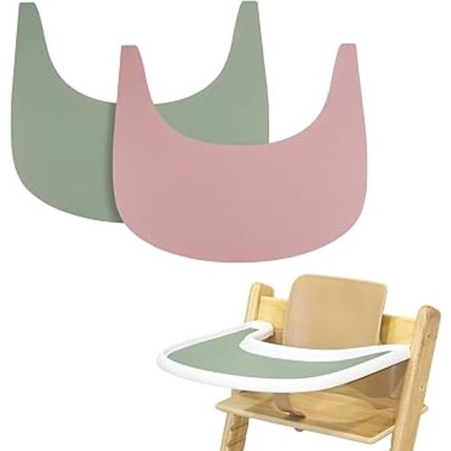 2 Pieces High Chair Placemat Silicone, Clean and Hygienic, Suitable for Tripp Trapp High Chair Tray (Green/Pink)