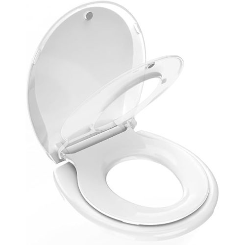 Potty Training Seat Built-in Toilet Seat, Round Toilet Seat 16.5inch with Baby Seat 2 in 1 Soft Close Quiet No Slapping, Magnetic Absorption, Easy Installation for Bottom Fixing Toilet