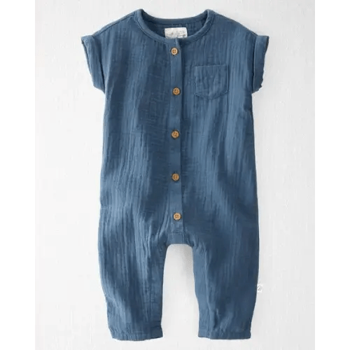 Baby Organic Cotton Gauze Jumpsuit in Deep Teal - 6 Months