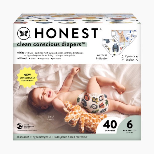 The Honest Company Clean Conscious Disposable Diapers - All The Letters + It's A Pawty, Size 6, 40 Count