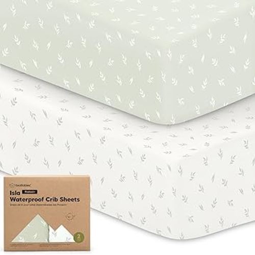 2-Pack Waterproof Crib Sheets for Boys, Girls - Viscose Derived from Bamboo Crib Sheets Neutral, Crib Mattress Protector Sheet, Soft Toddler Bed Sheets, Fitted Baby Crib Sheets Girl, Boy (Herb)