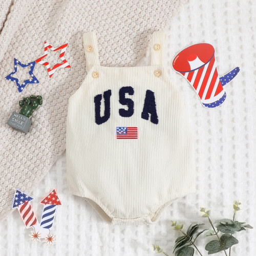 USA Baby Embroidered Flag Corduroy Bodysuit