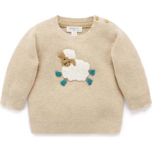 On The Farm Jumper Almond Melange - Purebaby | Maisonette