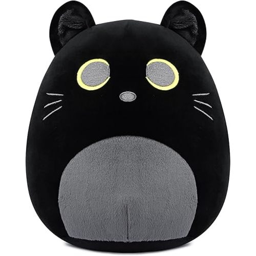Black Cat Plush, Black Cat Stuffed Animals for Squish & Collect, Cute Soft Stuffed Cat Plushie Halloween Birthday Present for Girls Boys (Black Cat, 11.5 inches)