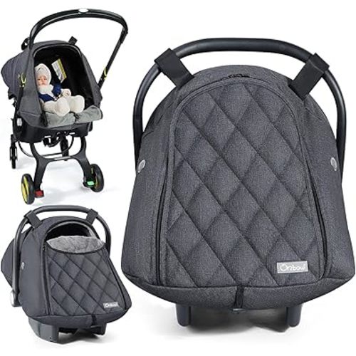 Orzbow Winter Baby Car Seat Cover with Front Zipper Door, Cold Weather Carseat Cover Canopy, Side Breathable, Rain, Snow and Wind Proof Car Seat Carrier Canopy Cover, Machine Washable, Dark Grey