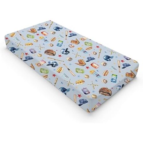 Watercolor Baseball Baby Changing Pad Covers Patriotic American Sports Diaper Changing Table Cover Sheets for Boy Girl Outdoor Sports Lovers Soft Stretch Fitted Diaper Change Table Mats 32''x16''