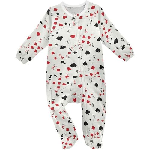 Dussdil Four Aces Playing Cards Baby One-Piece Footies Newborn Rompers Pajamas Cotton Footed Pjs for Home Sleep Play Boys Girls 3M