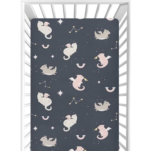 CaTaKu Cute Dragon Space Crib Sheets for Girls Boys,Baby Crib Fitted Sheets for Mini Crib and Toddler Mattress, Soft Baby Nursery Bed Sheets Neutral 28"x 52"