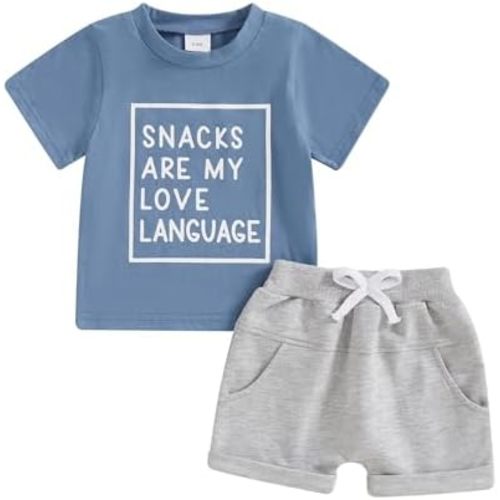 Toddler Baby Boy Outfit Short Sleeve Letter Print T Shirt and Stretch Shorts 6 12 18 24 Months 2 3T Summer Clothes