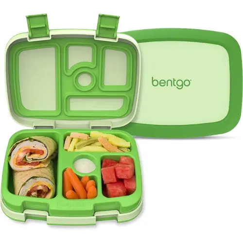 Bentgo Kids Bento-Style 5-Compartment Leak-Proof Lunch Box - Ideal Portion Sizes for Ages 3 to 7 - Durable, Drop-Proof, Dishwasher Safe, BPA-Free, & Made with Food-Safe Materials (Green)