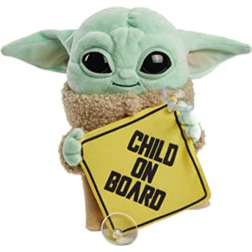 Star Wars Grogu Plush “Child on Board” Sign +Toy, 8-in Character from The Mandalorian, Soft, Collectible Cuddle Toy & Automobile Signage, Green, 8 inches